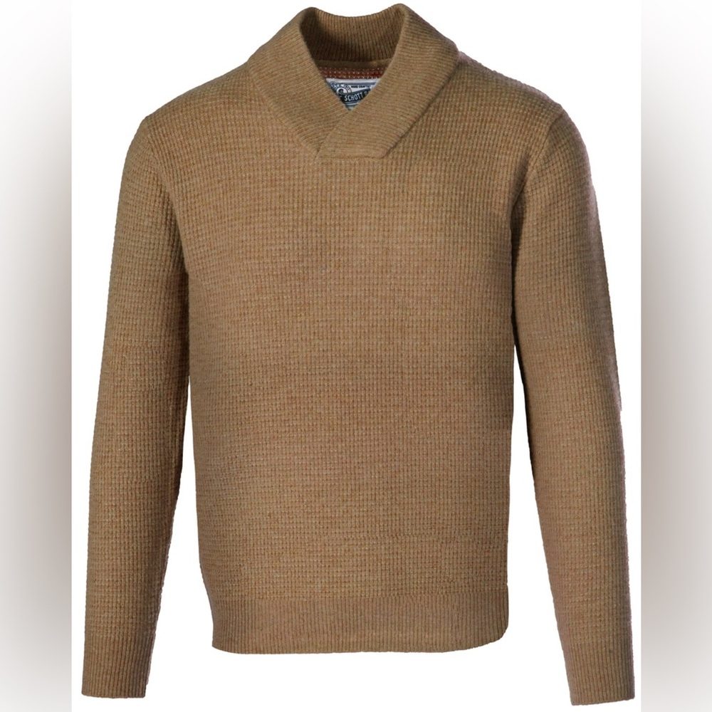 Schott Bros. Wool Blend Waffle Knit Sweater In Camel Brown Men’s Large